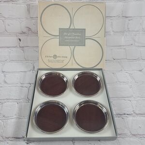 Vtg NIB F.B. Rogers Silver Wood Grain and Silver Coated Coasters Set